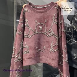 French style round neck heavy industry sequined long-sleeved sweater female autumn new fashion casual cute bear slim loose top.