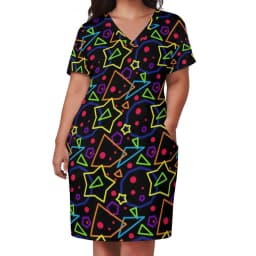 Math Lessons Print Dress V Neck Geometry Kawaii Dresses Woman Street Wear Print Casual Dress With Pockets Plus Size