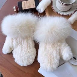 Real Rex Rabbit Fur Gloves For Women Winter Plush Thickened Warm Real Fur Gloves Handmade Knitted Fur Gloves Keep Warm Mittens