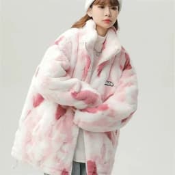 Tie dye Lamb wool Coat 2025 New Winter Trendy Student Cotton Jacket Thicken Loose Stand collar Coats Female Warm Parka Overcoat