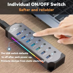 USB 3.0 Hub High Speed USB 7-in-1 Splitter Individual Power Switches RGB Aluminum Gaming USB Hub 3.0 For Laptop PC Accessories