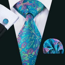 Designer Silk Men Tie Set Blue Teal Green Necktie Handkerchief Cufflinks Wedding Business Gift Dropship Barry. Wang A-5981