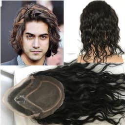 Durable Hair System For Men French Lace Front Mens Toupee Natural Wavy 8"x10"Hairpiece Natural Hairline Fine Mono Toupee for Men