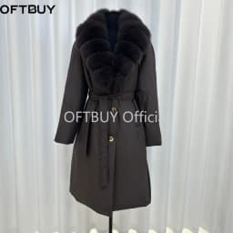 OFTBUY Duck Down Belted Slim Puffer Coat Winter Thick Warm Windproof Outerwear Real Fox Fur Collar Long Duck Down Jacket Women
