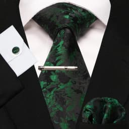 8cm Silk Mens Ties Green Black Ties Plaid Stripe Necktie Pocket Square Cufflinks Tie Clips Set Men's Wedding Business Party Tie