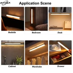 AITHEA LED Motion Sensor Light Wireless USB Rechargeable Night Light Portable Induction Lamp for Cabinet Wardrobe Staircase