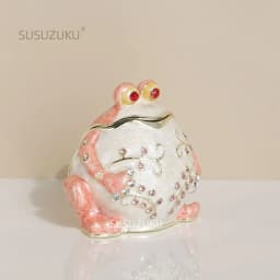 1pc Hand Painted Hinged Frog Trinket Jewelry Box Crystal Jeweled Small Cute Frog Animal Figurines Collectible