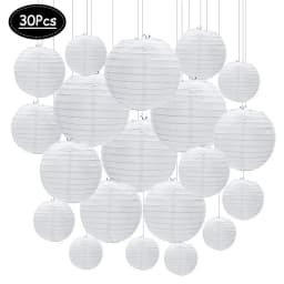 30Pcs/set White Paper Lanterns Chinese Hanging Round Lantern Lamp for Wedding Anniversary Birthday Party Decoration Christmas