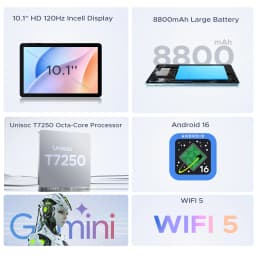 POCKAM P10PRO 10.1 Inch Tablet, Android 16 Tablets with 120Hz Display, 48GB+128GB/2TB, T7250 Octa-Core, 8800mAh, Widevine L1, Gemini AI, 13MP+5MP, 3.5mm Headphone, Tablet with Keyboard, Pen, Black