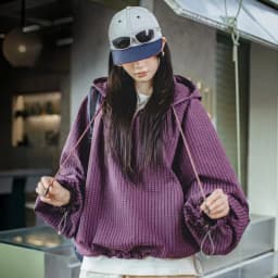 Maden Women's Oversized Half Zip Hoodie Utility Sports Sweatshirt Purple Plaid Lightweight Long Sleeve Pullover For Spring