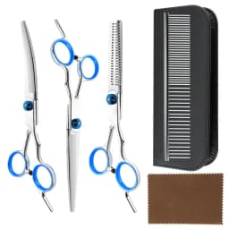 5Pcs Professional Dog Grooming Scissors Set Stainless Steel Pet Curved Thinning Shears Kit with Comb Case for Pet Hair Cutting