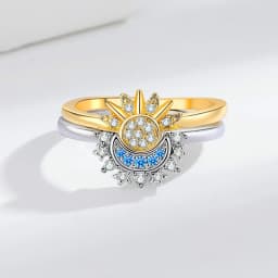 YILUOCD Sparkling Sun and Moon Adjustable Couple Rings CZ Open Promise Ring 2024 New Style Stackable Engagement Jewelry Day Gift