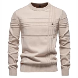 AIOPESON Mens Crewneck Pullover Sweater Knitted Cotton Stripped Quality Autumn Winter Warm Sweaters for Men