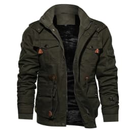 Men's Winter Casual Thick Hooded Zipper Cargo Jacket Male Multi Pockets Fleece-lined Windproof Military Jackets Outdoors Coats
