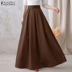 2026 ZANZEA Women Elegant Party Maxi Skirts Spring High Waist Faldas Saia Stylish Long Jupe Solid A-line Pleated Skirt Oversize