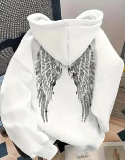Women Oversized Hoodie Angel Wings Print Pullover Long Sleeve Loose Fit Streetwear Casual Sweatshirt