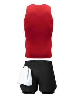 Men's Workout Running Athletic Clothing Set Sleeveless Compression Shirt Tank Top 2-in-1 Gym Shorts with Phone Pocket Towel Loop