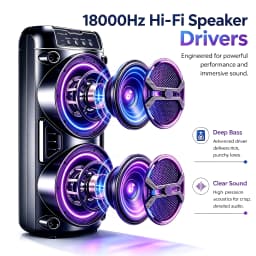 Portable wireless Bluetooth speaker with multi-mode colorful lights. Supports TF card, USB Type-C port and FM radio. Suitable for parties, outdoor camping, square dancing and other occasions. A lovely gift.