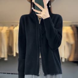 Autumn And Winter New Thick Two-Way Zipper Wool Cardigan Women's Loose Casual Sweater Solid Color Knitted Cashmere Coat