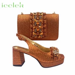 2026 Elegant Women's Peep Toe Heels and Matching Fuchsia Color Diamond Pumps Set Stylish Italian Shoes and Bags for Parties