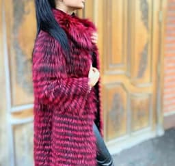 Women's Striped Real Silver Fox Fur Coat, Long Cardigen with Wool Lining, Big Size Clothes, Elegant Outwear, Spring, Lux18A09164