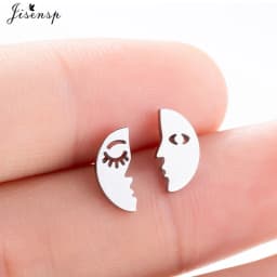 Korean Style Star Moon Ear Studs for Girls Minimalist Cat Puzzle Leaf Dinosaur Earrings Black Stainless Steel Jewelry Oorbellen