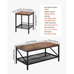 SucceBuy Coffee Tables Sets Living Room Table with End Side Table Coffee and End Tables Sets with Metal Legs for Living Room