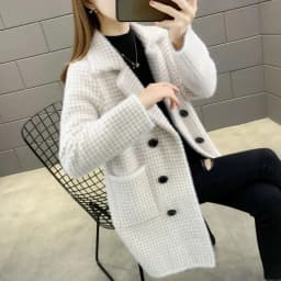 Imitation mink velvet coat women's medium long plaid coat autumn winter thick loose suit collar warm autumn winter coat