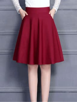Skirts Women Size M-3XL Pleated Solid Pocket Elastic Waist Middle Skirt Trendy All-match Office Lady Skin-friendly Elegant