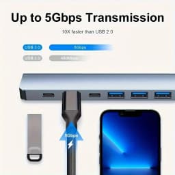 7 In 1 USB 3.0 HUB Type C USB-A Hub Splitter 7 Port USB3.0 With USB-C High Speed Data Transfer For PC Laptop Macbook Accessories