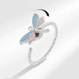 SMJEL Flower Shiny Rhinestone Rotatable Fidget Spinner Ring for Women Anti Anxiety Butterfly Animal Design Anti Stress Accessory