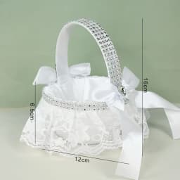 20 CM White Flower Girls Basket Silk Wedding Basket for Flower Bride/Kids Hand Held Wedding Ceremony Party Decorations