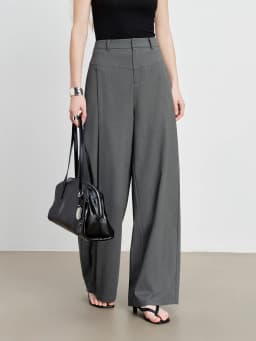 ZIQIAO Panel Design Curved Blade Pleat Casual Tros for Petite Women with Tailored Elements Spring 2026 New Arrival Long Pants