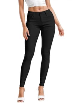 Women Color Pants Super Comfy Stretch Pull-On Classic Skinny Pants Ease Into Comfort Stretch Slim Pencil Trousers with Pocket