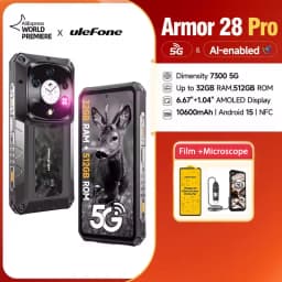 Ulefone Armor 28 Pro 5G AI Rugged Phone 16GB+512GB 10600mAh Battery120W 6.67”AMOLED Android 15 MTK Dimensity 7300 Smartphone