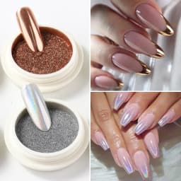 6pcs Chrome Mirror White Nail Powder Pigment Gold Silver Rubbing Holographic Aurora Iridescent Metallic Nail ArtPower Decoration