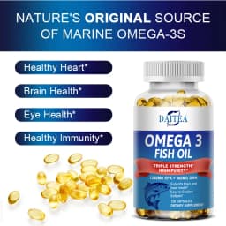 Daitea Triple Strength Omega 3 Fish Oil - Fish Oil Supplement with EPA & DHA Fatty Acids Premium Wild Caught, 30/60/120 Capsules