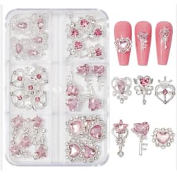6 Grids Transparent Crystal Nail Pile Diamond Luxury Heart Square Nail Art Rhinestones Gems Sparkle Glass Nail Stones DIY Charms