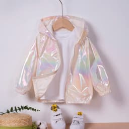 2024 New Popular Solid Color Baby Girl Polyester Fashionable and Comfortable Daily Wear Thin Hooded Jacket