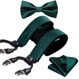 Burgundy Black White  Mens Suspender Adjustable 6 Clips Jacquard Braces Bowtie Hanky Cufflinks Set Silver Gold