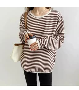 2023 spring and autumn new Korean version casual lazy style pullover striped sweater women's loose top coat