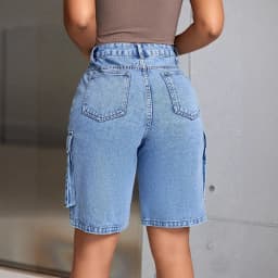 Straight Leg Shorts Casual Distressed Wash with Regular Thickness Summer Season Mid Rise Waist No Stretch Wrinkle Women Shorts