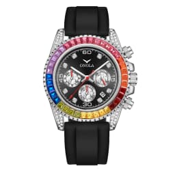 ONOLA Men's Quartz Watch, Multifunctional Dial, Colorful Square Rhinestone Bezel, Date Display, Ideal For Parties & Daily Outing