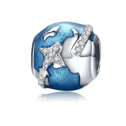 Bamoer 925 Sterling Silver Universe Series Star & Moon Beads Blue Planet Pendant Charms for Women Bracelet DIY Fine Jewelry Gift