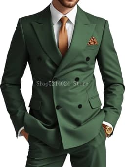 Mens Double Breasted Suit 2 Piece Slim Fit Wedding Suit for Men Blazer Prom Formal Suits Set