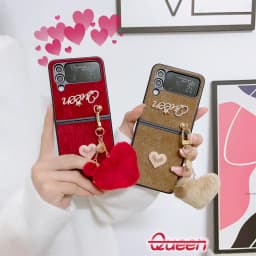 Pearl Love Plush Pendant Phone Case for Samsung Galaxy Z Flip 7 FE 5g ZFlip 6 Z Flip 7 6 5 4 3 Love Heart Plush Shockproof Cover