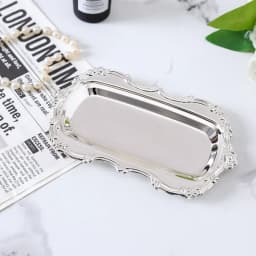Vintage Embossed Stainless Steel Tray Serving Platter for Desserts Jewelry Storage Organizer Snack Plate For Dining Table Decor