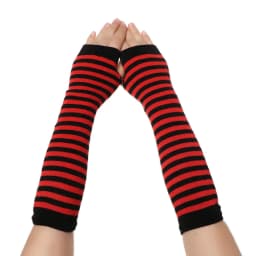 1 Pair Striped Soft Mitten Knitted Elbow Gloves Long Glove Fingerless Cotton Classic Wristband Arm Cover Sleeve For Women Girls
