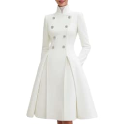 Yeezzi Women's British Style Buttoned Stand Collar Overcoat Midi Dresses Long Sleeves High Waisted Pleated Evening A-line Dress