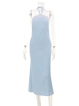 Slim Bodycon Summer Sleeveless Soft Casual Chic Bright Midi Dresses Designed For Women Street French Lace Patchwork Neck-Mounted